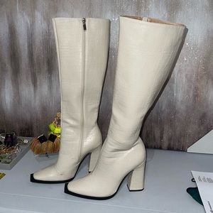 Beige knee high boots!